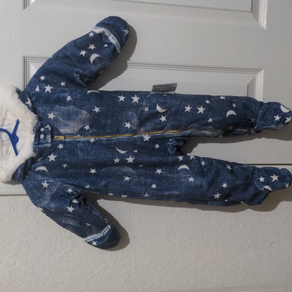 Little Couture By Minky Couture Fur Lined Hooded Baby Suit. Size 6-12 Months